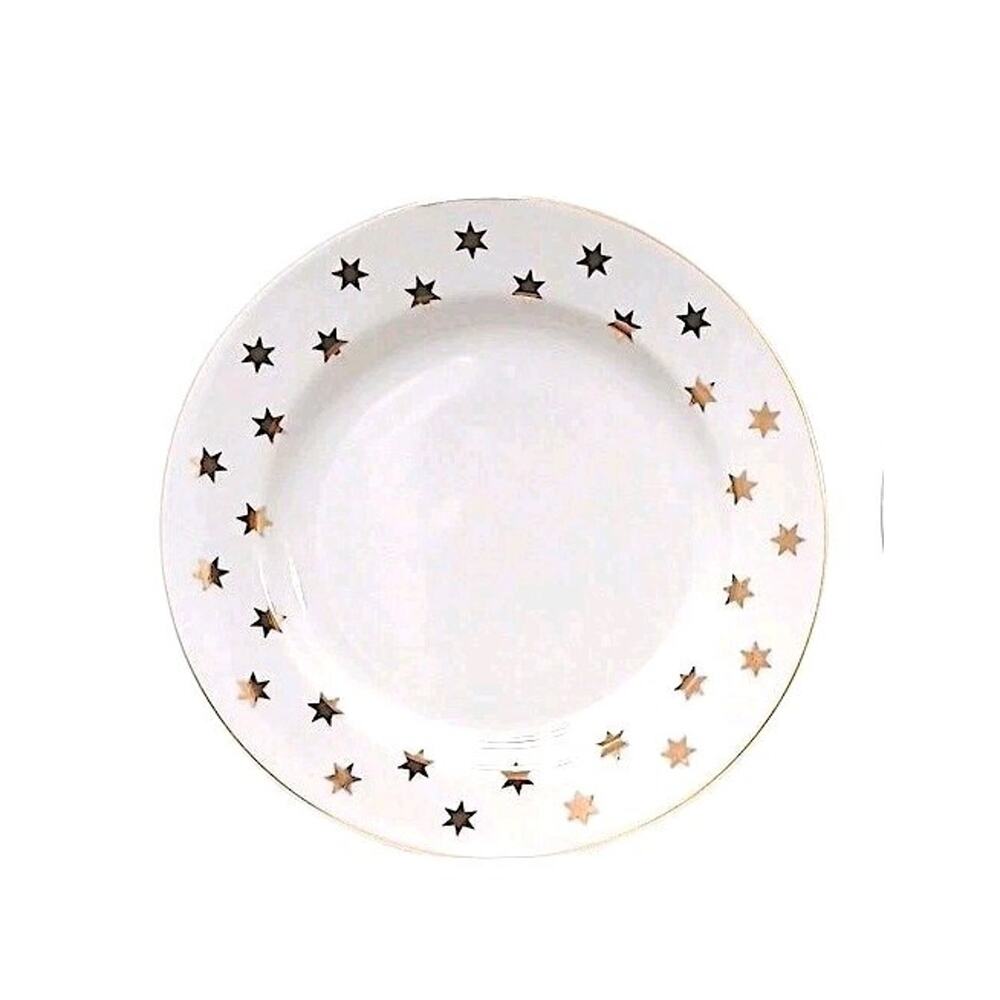 1992 American Atelier Party Time Gold Stars 8" Lunch Salad Plate‎ White China
